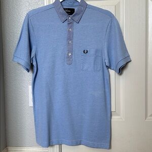 Fred Perry Men’s Light Blue Polo with Chest Pocket and Contrast Trim
